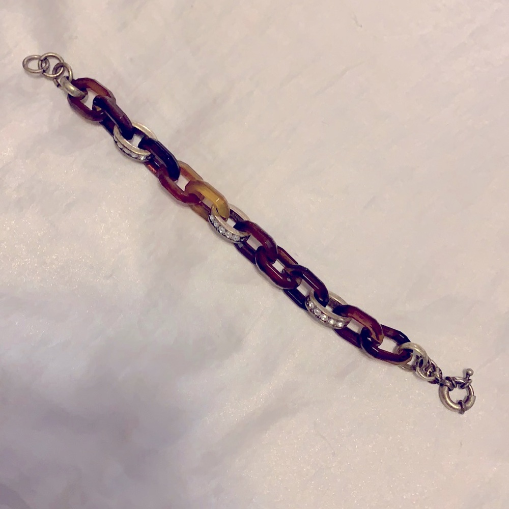 J. Crew Brass Tortoise Shell Jeweled Bracelet